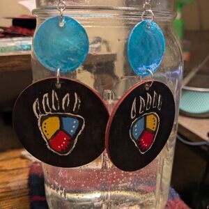 Handpainted Bear Paw Dangle Earrings in Turquoise & Black